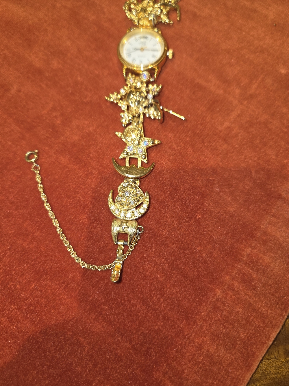 NWB VTG Kirks Folly Sun Stars Moon Fairy Gold-Tone Charm Bracelet Watch - Picture 6 of 7